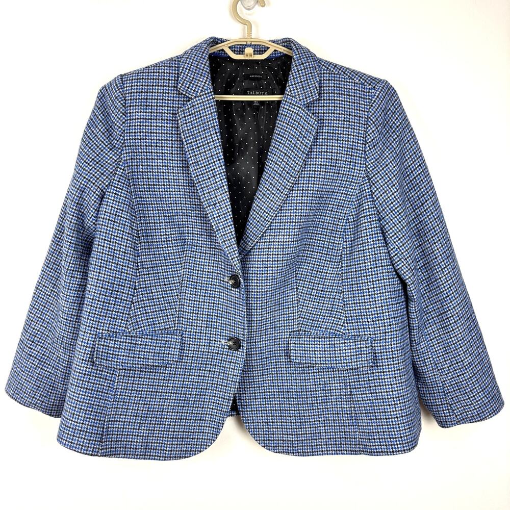 Talbots Shetland Aberdeen Blazer 18W blue black houndstooth plaid preppy